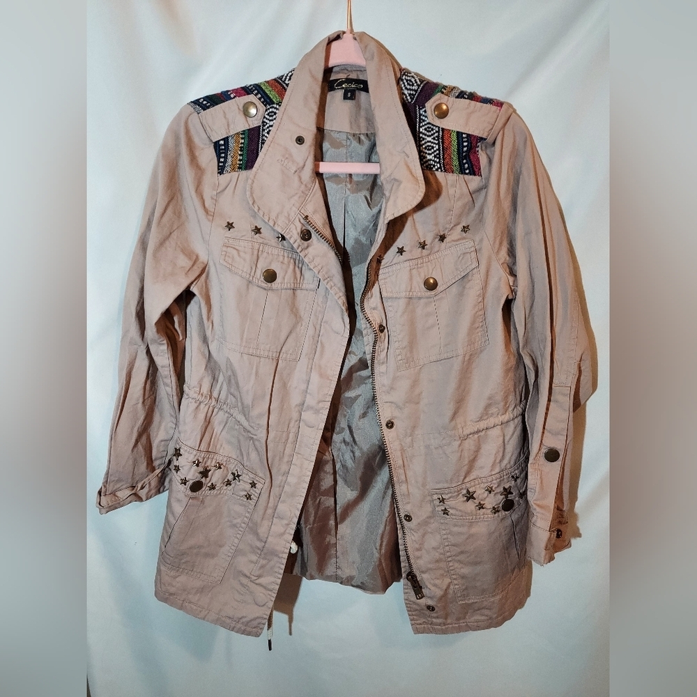Cecico Beige Utility Jacket with Embroidery And Metal Star Details